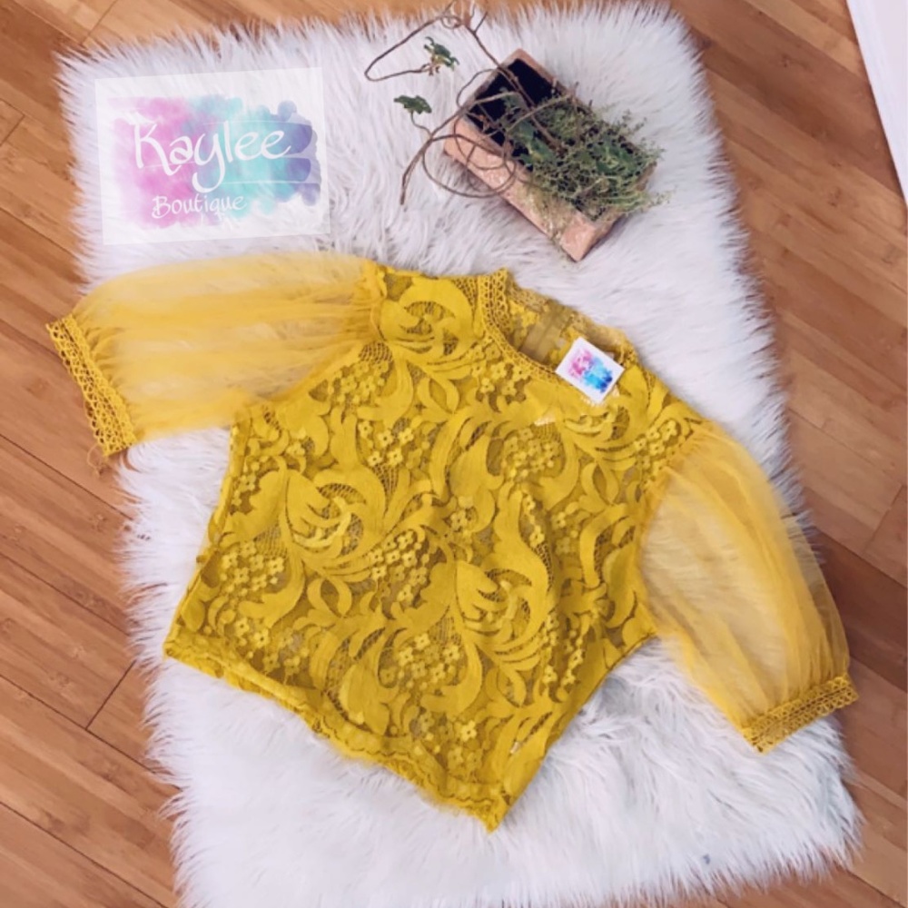 Yellow Lace Tulle Sleeve Blouse